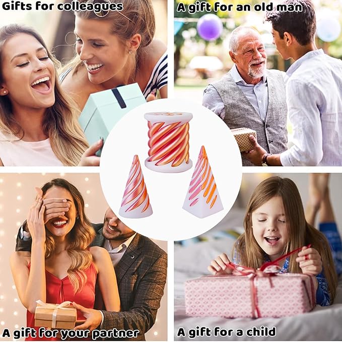 3 Pack Spiral Cone Fidget Toy, Pyramid Passthrough Sculpture, Mini Cones Pass Through Pyramid Fidget Toy for Stress and Anxiety Relief (Pink)