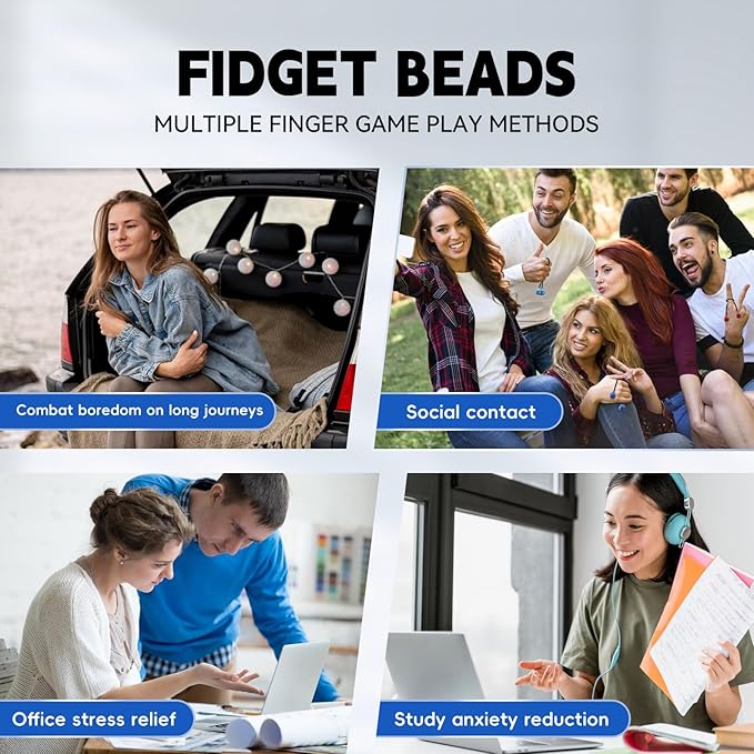 Fidget Beads, Metal Fidget Toy EDC Anxiety Relief Toy for Men Women Teens Skill Players Stress Relief Toys(A-Blue White Black)