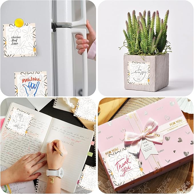 Sticky Notes, 2 Pads, 3x3 inches, Cute Colorful Fun Self-Stick Note Pads, Easy Post, Strong Adhesive Notepad Simple Daisy Flowers