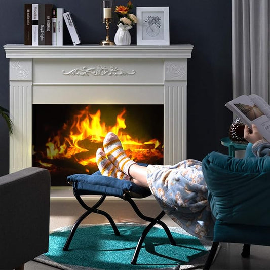 AbocoFur 15"(H) Folding Footrest Stool, Accent Padded Sofa Foot Stool for Lazy Chair, Upholstered Small Foldable Ottoman, Metal Frame Portable Foot Rest Ottoman for Living Room, Bedroom, Navy Blue