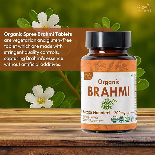 Brahmi 120 Tablets – USDA Organic Bacopa Monnieri Supplement – Supports Focus, Calm & Memory – Herbal Nootropic* - Pack of 3