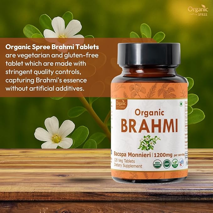 Brahmi 120 Tablets – USDA Organic Bacopa Monnieri Supplement – Supports Focus, Calm & Memory – Herbal Nootropic*