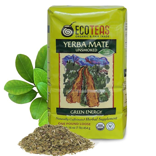 ECOTEAS Organic Yerba Mate Loose Leaf Tea – Natural Energy & Detox Herbal Tea – Coffee Alternative - Kosher, Non-GMO, Gluten-Free - Unsmoked Pure Leaf from Argentina, 1 lb (Pack of 1)