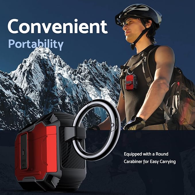 DASFOND Armor Earphone Cover Case for Airpods 4 Generation, Military Grade Full Body Shockproof Protection Hard Case, Support Wireless Charging with Keychain, Magnetic Lid, Front LED Visible, Red