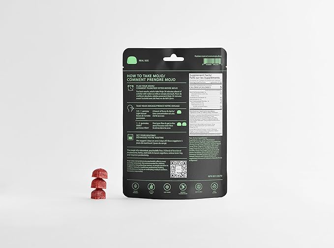 Mojo Focus Gummies with Lion’s Mane, Panax Ginseng, Ginger Root, Cordyceps, SAM-e, and Nootropics, Energy and Focus Supplement, Vegan, Strawberry Tangerine (20 Count - Pack of 3)