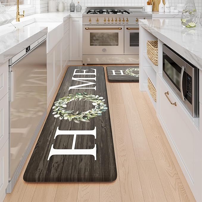 KIMODE Anti Fatigue Kitchen Mat 2PCS,Non-Skid Waterproof Kitchen Rugs,Farmhouse Kitchen Mat for Floor,Cushioned Comfort Foam Standing Mat for Home,Laundry,Office,Sink,Desk
