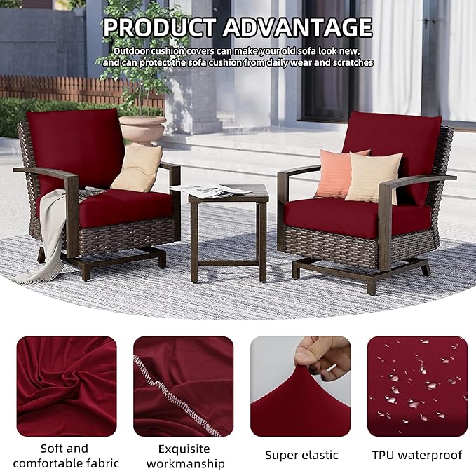 8Pcs Outdoor Cushions Covers Waterproof, Patio Cushion Covers, Stretch Cushion Covers Replacement,Cushion Slipcovers, Furniture Cushion Covers (Claret, 8PCS)