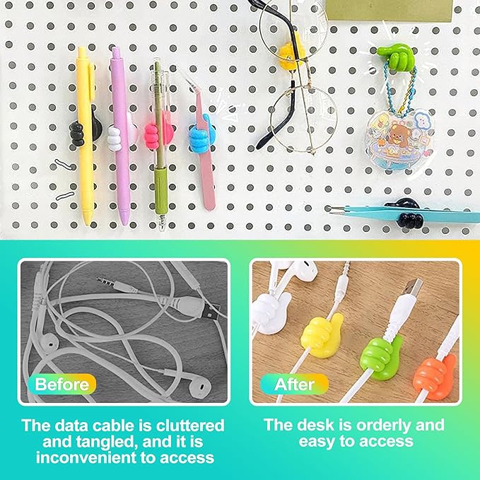 32 Pack Creative Thumbs Up Wall Hooks, Self-Adhesive Silicone Thumb Holders for Desk, Cute & Fun Cord Cable Clips, Multi-Function Wire Organizer for Keys, Pencils, Charging Cables