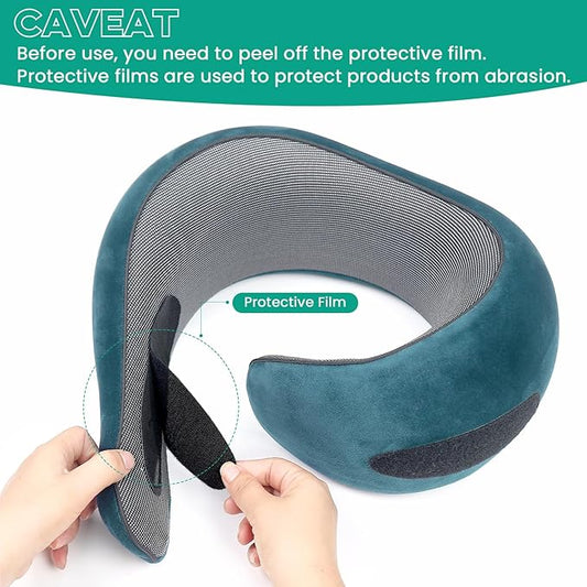 Badink®Memory Foam Neck Travel Pillow, Neck Pillow Airplane with MagicStrap – Adjustable Ergonomic Travel Pillow for Office/Airplane/Car, Washable Cover, Portable Cervical Support(Peacock Blue)