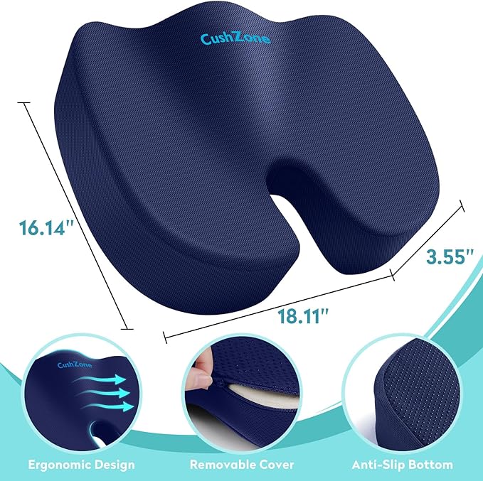 Office Chair Seat Cushion, Cooling Gel Enhanced Memory Foam Cushion for Long Sitting - Back, Sciatica, Coccyx, Tailbone Pain Relief Pillow - for Office, Gaming, Car, Wheelchair - Blue, X-Large
