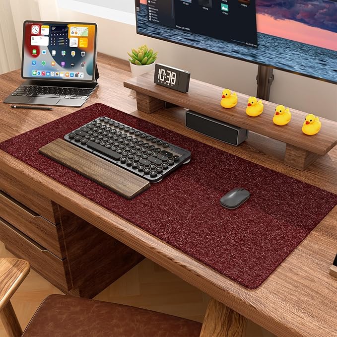 Auhoahsil Felt Desk Mat, Minimalist Large Mouse Pad XL 31.5 x 11.8 in, Desk Matt for Desktop, Keyboard, Laptop, Computer, Office, Work from Home, Gaming, Red