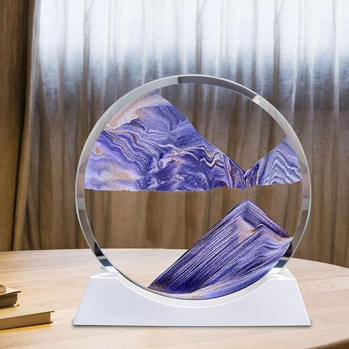 Aoderun 12" Moving Sand Art Liquid Motion with Light 3 Color Changing Moving Sand Art Picture Round Glass 3D Deep Sea Sand Art Sandscapes for Adult Relaxing Toys Desktop Home Office(Purple)