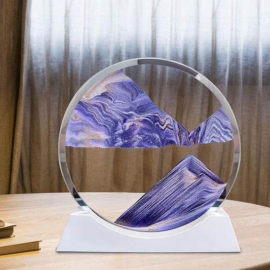 Aoderun 12" Moving Sand Art Liquid Motion with Light 3 Color Changing Moving Sand Art Picture Round Glass 3D Deep Sea Sand Art Sandscapes for Adult Relaxing Toys Desktop Home Office(Purple)