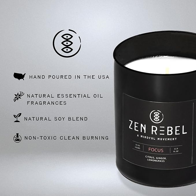 Aromatherapy Candle Focus - Daytime Citrus Blend with Ginger and Lemongrass - Natural Soy Candle for Productivity and Relaxation, Gift Candles for Men and Women