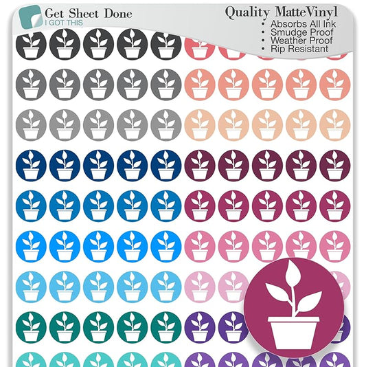 Plant Planner Stickers / 110 Dot Icon Vinyl Stickers (1/3”) / Water Plants Reminder Care Fertilize/Essential Productivity Life Planner Stickers/Bujo Bullet Journaling/ToDo (3 Sheets, Multi)