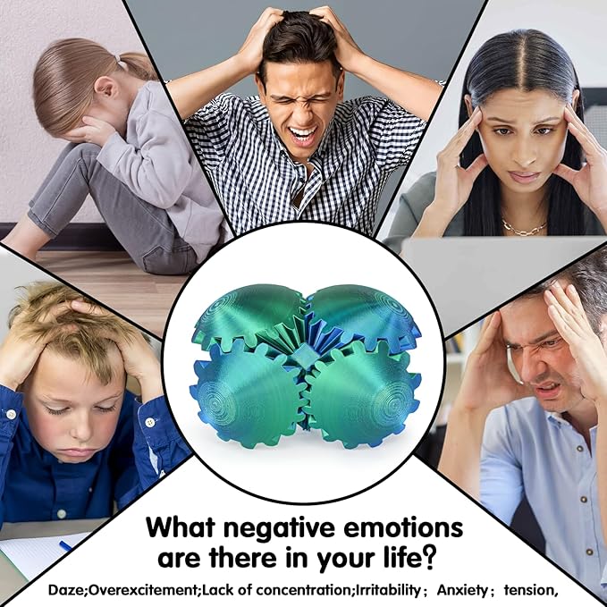 Gear Ball 3D Printed Cube Fidget Toy,Gear Sphere Fidget Toys,Sensory Toys for Stress and Anxiety Relief, Desk Toy Fidget Spinners,Stocking Stuffers for Adults & Kids Gift(Blue Green, 3.1 Inch)