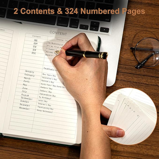 Yoment Leather Journal for Men Women, 324 Numbered Pages Thick Journals for Writing with Contents, A5 Hardcover College Ruled Journaling Notebooks for Travel, Note Taking, Diary, Green