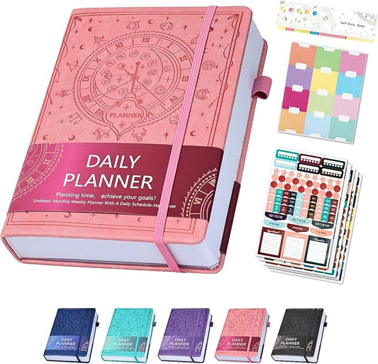 2025 Undated Academic Planner Hardcover (5.5x8.5") - Flexible Weekly & Monthly Organizer with Stickers, Productivity Journal for Students & Professionals(Pink)