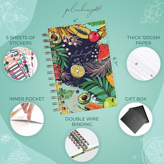 PLANBERRY Pocket Food Journal Premium – Nutrition Planner – Diet & Calorie Tracker – Meal & Exercise Diary – Weight Loss Journal (Summer Smoothie)