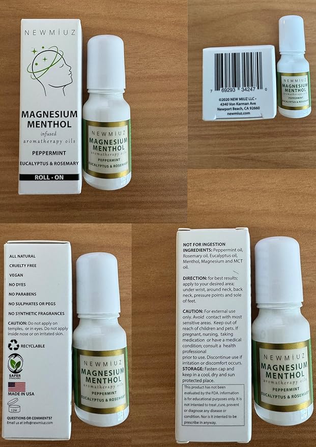 Magnesium Menthol Migraine Roll on Stick - Natural Fast Acting & Cooling Relief Peppermint Eucalyptus Aromatherapy Essential Oils for Headaches Sinus - Perfect Selfcare Gift Stocking Stuffers