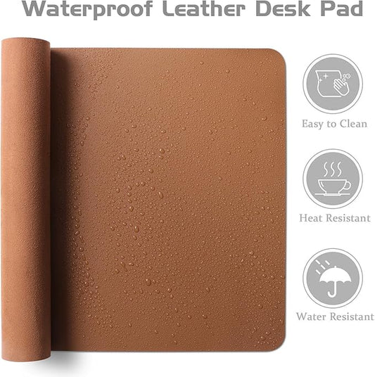 Aothia Leather Desk Pad Protector, Office Mat, Large Mouse Pad, Laptop Desk Pad, Non-Slip PU Leather Blotter, Waterproof Writing Pad for Office and Home (Brown, 47" x 17")