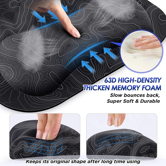 Gimars Large Smooth Superfine Fibre Memory Foam Ergonomic Mouse Pad Wrist Rest Support Mousepad with Nonslip Base for Laptop, Computer, Gaming & Office,Free Coaster Include-Topographic Map