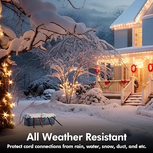 RESTMO Outdoor Electrical Box, IP54 Weatherproof Extension Cord Cover with 6 Cable Entry Ports, Waterproof Connection Box Protect Power Strip, Timer, Plug, Holiday Lights, (11.5x5.2x4 inch), Gray