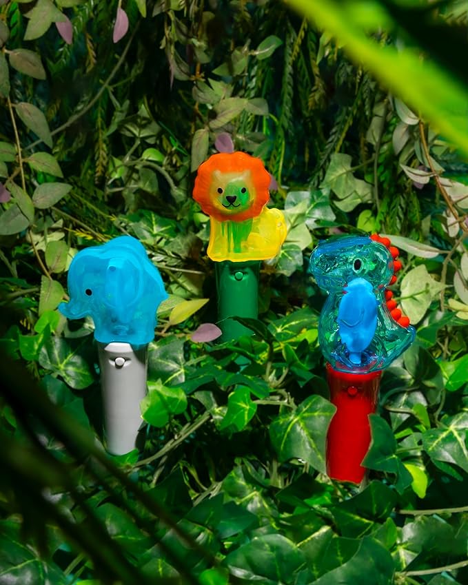 Cool Things Mini Light Up Spinner Toy Wand for Kids - Spinning Lights & Colors - Fun Gift, Summer Toys, Party Entertainment, Autism Sensory Rooms, Classroom Prizes (3 Pack- Safari Friends)