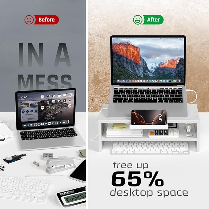 Adjustable Wood Laptop Stand, Ergonomic Height Angles Computer Stand, Riser Holder Notebook Stand for Desk Compatible with Air, Pro, Dell, HP, Lenovo More 10-17.3" Laptops, White