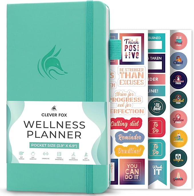 Clever Fox Wellness Planner - Weekly & Daily Health and Wellness Log, Food Journal & Meal Planner Diary for Calorie Counting, Notebook for Medical Condition Tracking – Pocket size (Turquoise)