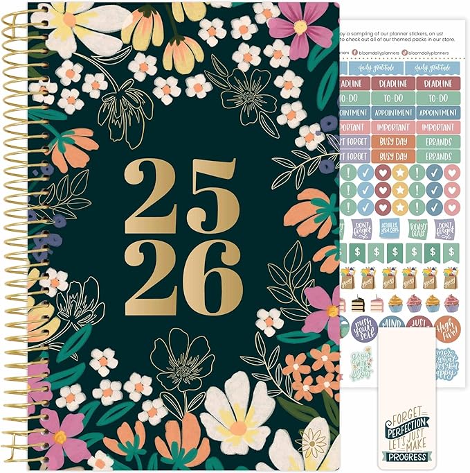 bloom daily planners 2025-2026 Academic Year Daily Planner (July 2025 - July 2026) - A5 Weekly & Monthly Calendar Agenda Organizer Book with Stickers - 5.5" x 8.25" - Blooming Wildly