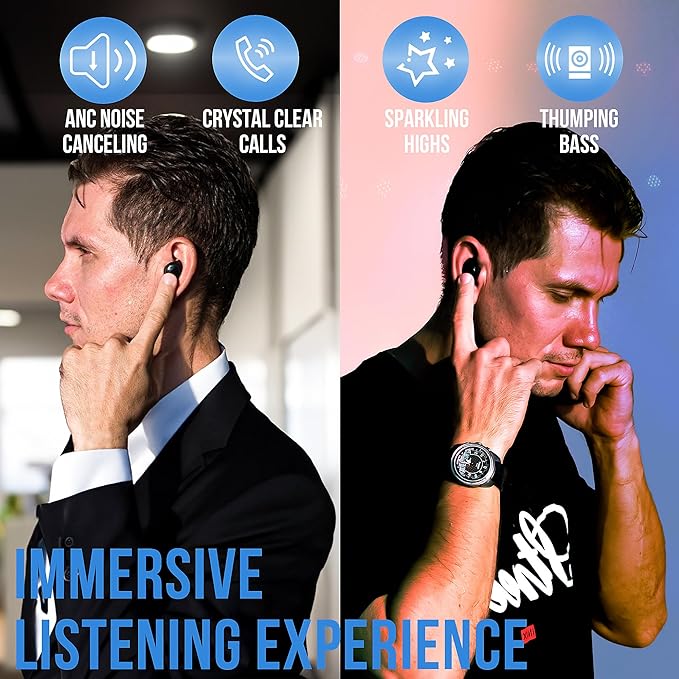 Earbuds with Mic - Bluetooth 5.3 Headphones True Wireless IPX5 Waterproof Buds with Charging Case 50H Battery & Crystal Clear Stereo Sound