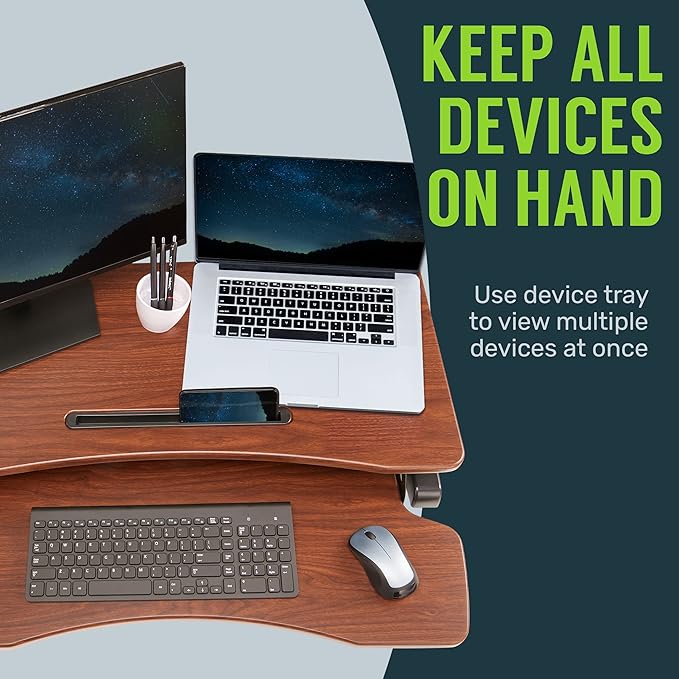 TechOrbits Standing Desk Converter - 32 Inch Adjustable Sit to Stand Up Desk Workstation, MDF Wood, Ergonomic Riser with Keyboard Tray, Desktop Riser for Home Office Computer Laptop, White 32"