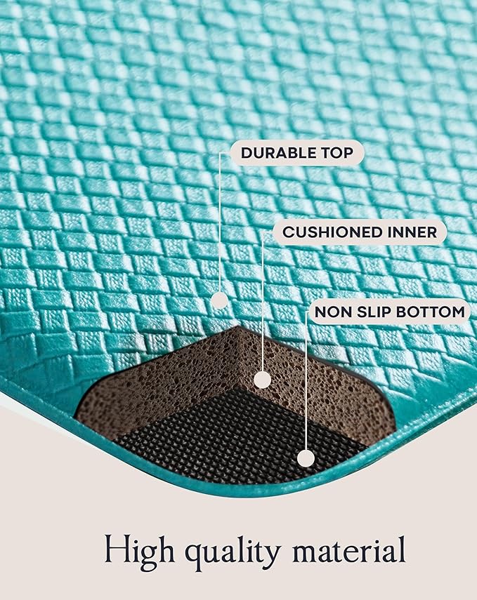 Anti-Fatigue Kitchen Mat Set – 2-Piece Memory Foam Cushioned Mats for Standing – Turquoise, 18×30 & 18×60, 0.4 in Thick, Waterproof, Non-Slip – Homergy