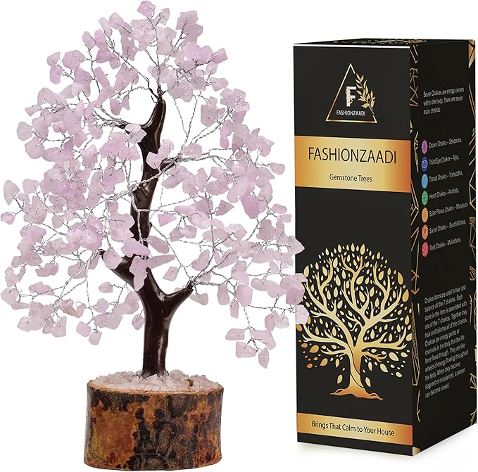 FASHIONZAADI Rose Quartz Crystal Tree of Life for Women Office Decor, Good Luck, Money, Meditation, Positivity, Handmade Healing Crystal Stones Bonsai Tree Spiritual Birthday Gifts for Women