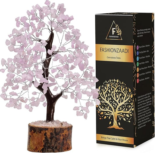 FASHIONZAADI Rose Quartz Crystal Tree of Life for Women Office Decor, Good Luck, Money, Meditation, Positivity, Handmade Healing Crystal Stones Bonsai Tree Spiritual Birthday Gifts for Women