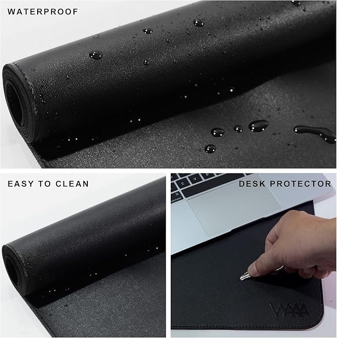 Vyaaa Leather Desk Mat, 63” x 31.5” Leather Desk Pad Protector, Waterproof Extra Large Desk Mat, Large Mouse Pad，Desk Mats on top of Desks for Home or Office (Black)