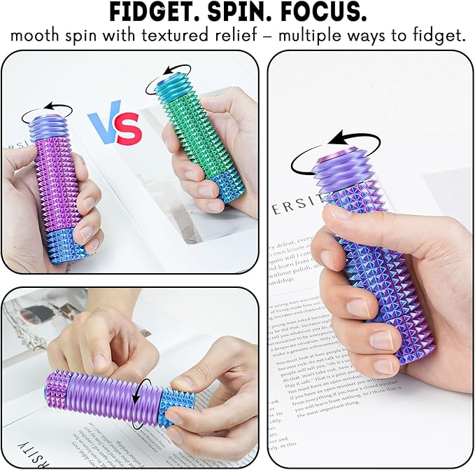 Fidget Roller Adults Teens Sensory Little Stim Gadget for Anxiety Relief Mild Ouchie,Desk Focus Tool Portable Hand Spinner Gifts Idea White Elephant Stocking Christmas(Purple,Full Grip)