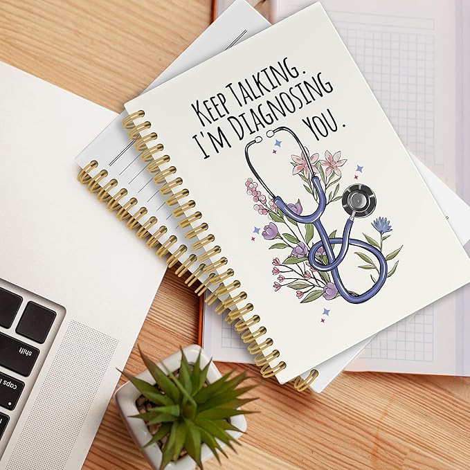 CUANFDDSF Therapist Gifts Notebook, Therapy Journal Notebooks for Women, SLP Speech Therapy Gifts,Writing Pads,Keep Talking I'm Diagnosing You Stethoscope Floral Hardcover Spiral Notebook 5.5x8.3 Inch