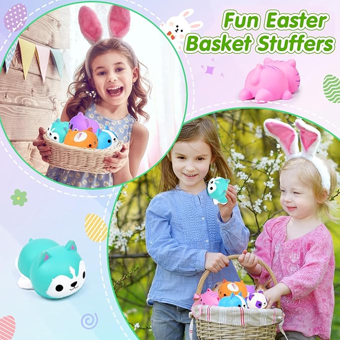 Cat Squishies Stress Balls for Adults Kids: 6PCS Jumbo Animal Squishies Slow Rising Fidget Sensory Toys Classroom Prizes Party Favors Valentines Gifts Easter Goodie Bags Christmas Stocking Stuffers