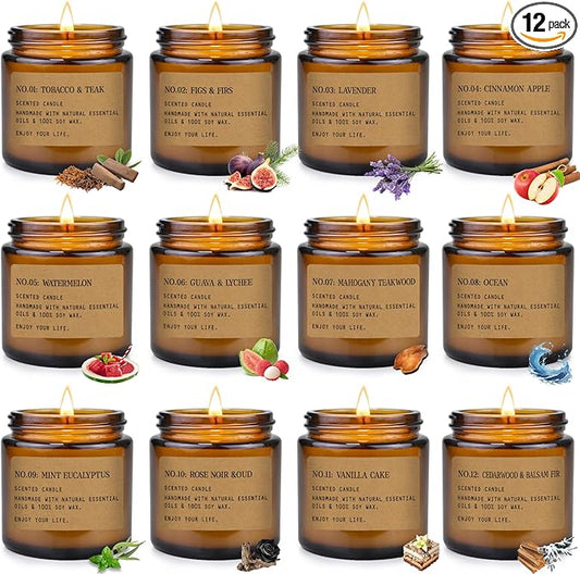 12 Pack Aromatherapy Candles for Home Scented, Aromatherapy Jar Candle Gifts for Women, Natural Soy Wax Amber Candle Set, Scented Candles Set for Birthday Valentine Birthday Day Present