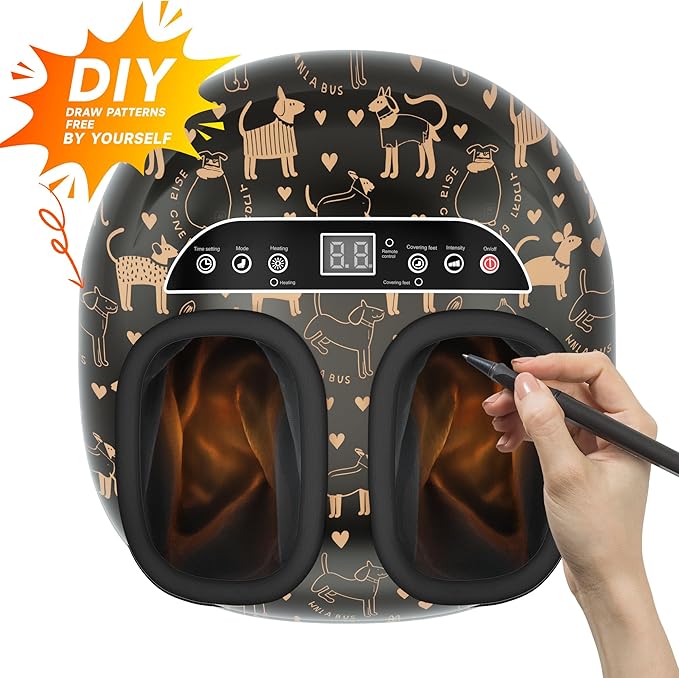 Foot Massager Machine with Heat,Shiatsu Foot Massager Home with Air Compression,Adjustable Electric Massager Machine for Feet Office,Wireless Control,DIY Gifts Draw Patterns for Man &Women,Black