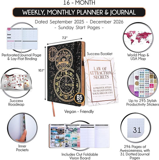 2025-2026 Planner Weekly and Monthly | 16-Month Life Planner to Increase Focus & Productivity | Reduce Overwhelm & Achieve Your Biggest Goals | Include Gift Box & Stickers | Sep 2025-Dec 2026