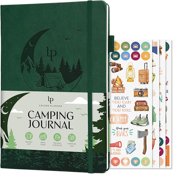 Legend Camping Journal – Hardcover Camper & RV Trip Planner – Notebook to Plan Travel & Camp Adventures with Packing Checklist, Meal Plan & Camping Bucket List – 30 Trips, 7" x 10" (Dark Green)