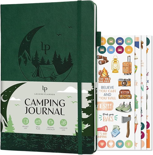 Legend Camping Journal – Hardcover Camper & RV Trip Planner – Notebook to Plan Travel & Camp Adventures with Packing Checklist, Meal Plan & Camping Bucket List – 30 Trips, 7" x 10" (Dark Green)