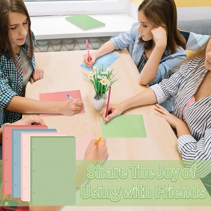 200 Sheets Half Letter 3 Hole Notebook Dot Grid Paper 5-1/2 x 8-1/2 Loose Leaf Paper for Mini Binder Colored Dotted Graph Paper Bulk Dotted Paper Refills for Planner Inserts for School Office