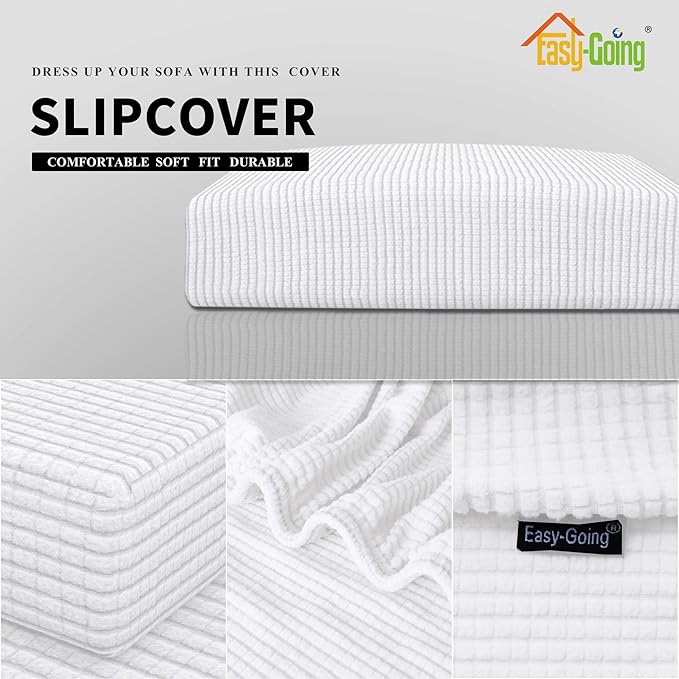 Easy-Going Stretch Loveseat Cushion Cover Sofa Cushion Furniture Protector Sofa Seat Sofa Slipcover Sofa Cover Soft Flexibility with Elastic Bottom(Loveseat Cushion, Snow White)