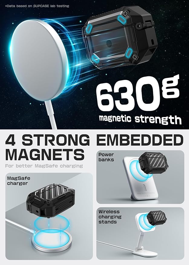 SUPCASE for AirPods Pro 2nd/1st Gen Case with Lock & Carabiner (Unicorn Beetle Pro), [IP68 Waterproof] [Military-Grade Protection] [Supports Wireless Charging] Anti-Scratch Hard Shell Cover, Black