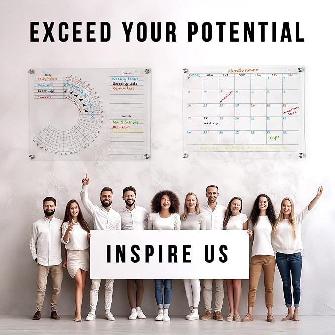 Acrylic Calendar and Habit Tracker Set - Magnetic Acrylic Calendar for Fridge - Clear Magnetic Planner for Refrigerator - Clear Dry Erase Board for Wall with pens, holder, eraser - The Goal Tracker