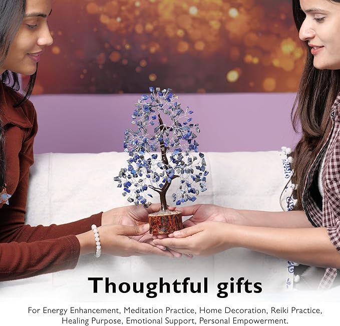 FASHIONZAADI Lapis Lazuli Crystal Tree of Life - Chakra Natural Handmade Gemstone Tree, Feng Shui Crystal Decoration, Money Spiritual Gift, Healing Crystal Chakra Decor